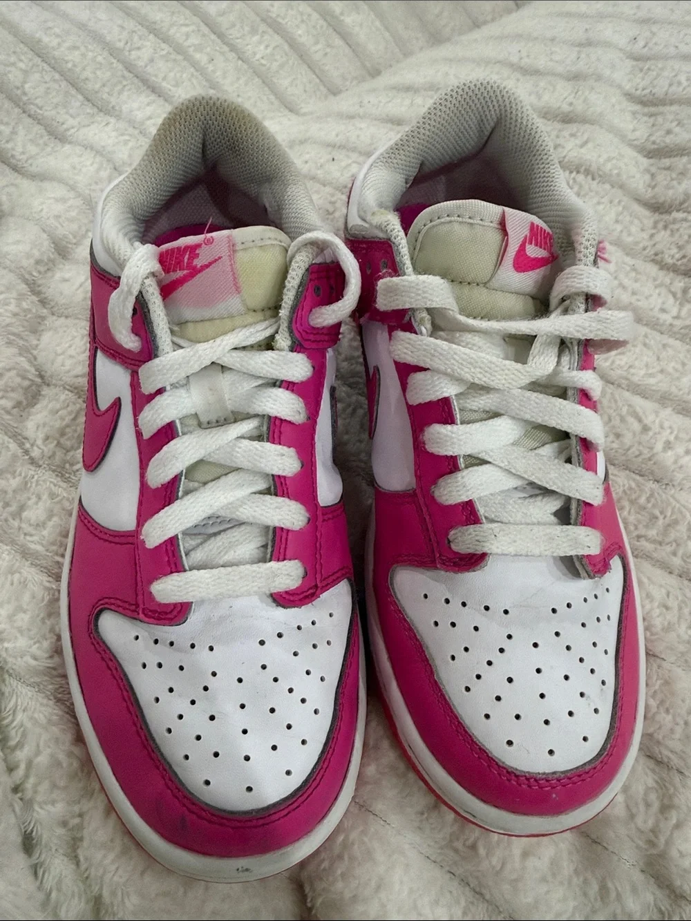 Nike Big Kids Dunk  Low-Top Sneakers in Hot Pink and White